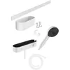 Image de hansgrohe WallStoris - Ensemble d'accessoires pour la salle de bain sans percage 7 pièces, avec Pommeau de douche économie d'eau, Mitigeur thermostatique douche et Accessoires, Blanc mat, 24250700