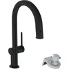 Image de hansgrohe Robinet de cuisine Aqittura M91 avec filtre à eau 3 voies Robinet de cuisine avec bec hauteur 210 mm avec tube de tuyau, rotatif à 150°, extensible, 1 type de jet, noir mat
