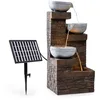 Image de blumfeldt Fez - Fontaine Solaire décorative de Jardin, Eclairage LED, 34 x 76 x 36 cm (LxHxP), Polyrésine, 3 Niveaux de Cascade, pour intérieur et extérieur - Aspect Pierre