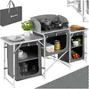 Image de tectake® Meuble de Rangement Cuisine de Camping Pliable XXL en Aluminium, avec 5 Étagères, Plan de Travail, Pieds réglables, Sac de Transport Inclus, Stockage pour Vaisselle, Accessoires Cuisine