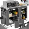 Image de tectake® Meuble de Rangement Cuisine de Camping Luxueuse Pliable en Aluminium, avec 4 Étagères, Plan de Travail, Pieds réglables, Sac de Transport Inclus, Stockage pour Vaisselle, Accessoires Cuisine