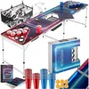 Image de tectake® Table Pliable de Beer Pong Transportable en Aluminium, avec éclairage LED & Compartiment à Glace, Jeux à Boire, 6 Balles Ping Pong & 100 gobelet Plastique reutilisable Inclus, Jeu Apéro