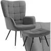 Image de tectake® Fauteuil Salon Confortable & Tabouret en Velours côtelé Fauteuil Scandinave Moelleux avec Accoudoirs Chaise Ergonomique pour Salle à Manger, Chambre, Siege Bureau, Allaitement Gris/Noir