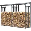 Image de QUICK STAR 2 pièces Étagère en métal pour Bois de cheminée Anthracite 130 x 70 x 185 cm Distance Entre Les Bois 3,2 m³