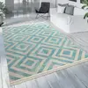 Image de Paco Home Tapis Extérieur Bleu Blanc Balcon Terrasse Motif Losanges Design Scandinave, Dimension:60x100 cm