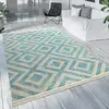 Image de Paco Home Tapis Extérieur Bleu Blanc Balcon Terrasse Motif Losanges Design Scandinave, Dimension:200 cm Rond