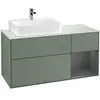 Image de V&B Meuble sous-lavabo Finion 120 cm, blanc mat, poignée argent mat, olivier mat laqué