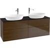 Image de V&B Meuble sous lavabo Finion 160x60 cm, plaque d'abattant bleue, placage noyer