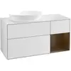 Image de V&B Meuble sous lavabo Finion 120 cm, placage blanc, tiroir noyer verni, blanc mat laqué