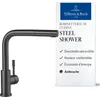 Image de Villeroy & Boch Steel Shower robinetterie de cuisine haute pression avec douchette extractible et bec pivotant à 360°, ColdStart économe en énergie, hauteur 270 mm, Anthracite
