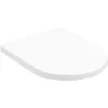 Image de Villeroy & Boch Subway 3.0 Abattant de WC avec système d'abaissement automatique - Siège de toilette amovible en Duroplast incassable - Pièce de rechange originale - En forme de D - Blanc pierre - Mat