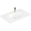 Image de V&B Antao meuble-lavabo 80x50cm, chêne, 1 tiroir, dessus en verre, blanc mat C+