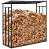Image de hillvert HI-FWR-011 Étagère à bûches de cheminée avec toit pour jusqu'à 400 kg de bois 190 x 76 x 186 cm en acier noir revêtu par pulvérisation