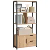 Image de WOLTU Étagère de Rangement avec Compartiments Ouverts, Armoire et Tiroirs, Meuble de Rangement pour Salon, Cuisine, Bureau, en MDF et Métal et 58x24x120cm, Chêne Clair, RGB09hei