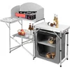 Image de WOLTU Cuisine de Camping, Table de Pique-Nique Pliable en MDF et Aluminium, avec Armoire de Rangement, Protection Contre Le Vent et Sac Portable,Gris veiné de Bois