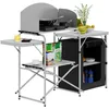 Image de WOLTU Cuisine de Camping, Table de Pique-Nique Pliable en MDF et Aluminium, avec Armoire de Rangement, Protection Contre Le Vent et Sac Portable,Blanc+Noir