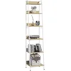 Image de WOLTU Étagère Échelle Étagère de Rangement Bibliothèque à 6 Niveaux avec 4 Crochets Amovibles Style Industriel Vintage Cadre en Métal Tablette en MDF Blanc 41x187x36cm RGB30whe