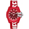 Image de Diesel Montre pour homme Baby Chief, mouvement à trois aiguilles à énergie solaire, boîtier en huile de ricin rouge de 43 mm avec bracelet en PU bio, DZ4619