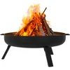 Image de ECD Germany Bol à Feu Rond, Ø60x27cm, en Acier Noir, avec 3 Pieds Pliables et 2 Poignées, Foyer de Jardin Camping BBQ Terrasse, Brasero d'Éxterieur de Barbecues, Tonneau de Feu Combustion Bois Charbon