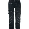Image de Gothicana by EMP Homme Jeans Noirs avec Boucles, Fermetures éclair et Rivets W32L34