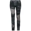 Image de Gothicana by EMP Femme Jean Noir avec détails en Mesh et Effet Cuir W29L32