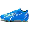 Image de Puma Chaussures de Football Unisexe Ultra Match FG/AG, Ultra Blue Puma White Pro Green, 43 EU
