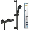 Image de GROHE Precision Start, Ensemble Douche avec Thermostatique (Pommeau Rond 11cm 1 jet, Flexible 1.75m et Barre 60cm à coller avec GROHE QuickGlue ou à visser), Economie d'Eau, Noir Mat, 345972431