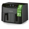 Image de GOURMETmaxx Friteuse à air chaud à double chambre 2x3,5L, Noir | Airfryer + zones de cuisson synchronisées, fonction minuterie & écran tactile | Friture à économie d'énergie | 10 Programmes | 2400 W