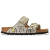 Image de Birkenstock pour femme. 1033065 Sandales en Cuir Arizona (Ajustement Étroit) beige (37), Plat, Aucun, Casuel, Imprimé animal