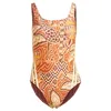 Image de adidas Women's Maillot de Bain 3 Bandes x Farm Rio, Mystery Brown/Almost Yellow, 36
