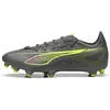 Image de PUMA Chaussures de Football Ultra 5 Match FG/AG Unisexe 45, Matte Aged Silver Yellow Alert Blue Gray