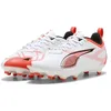 Image de Puma Ultra 5 Play FG/AG JR, Chaussure de Football Unisexe, Puma White-Puma Black-Glowing Red,