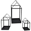 Image de Lot de 3 lanternes en métal en forme de maison - Noir - 45/33/23 cm - Photophore décoratif à poser - Bougeoir industriel moderne