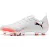 Image de Puma Future 8 Play FG/AG Jr Chaussures de Football Unisexes pour Enfants, Puma Puma Blanche, Noire, Rouge éclatante, 31 EU