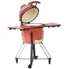 Image de Barbecue Extérieur sur Roues en Céramique au Charbon de Bois avec Couvercle et Thermomètre Grille de Cuisson Rouge Kamado
