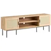 Image de Meuble TV à 2 Portes avec Façade en Rotin 180 x 63 cm Pieds en Métal Marron Clair Boho Pasco