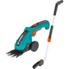Image de Gardena kit cisaille à gazon ComfortCut Li + manche télescopique + roues : kit de cisailles à gazon pour couper les bordures sans se baisser (9858-20)