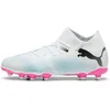 Image de Puma Unisex Youth Future 7 Match Fg/Ag Jr Soccer Shoes, Puma White-Puma Black-Poison Pink, 33 EU