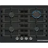 Image de Bosch PNP6B6K40 Série 4 Plaque de cuisson à gaz, 60 cm, verre trempé, grilles en fonte lavables au lave-vaisselle, noir, série 6, verre noir