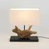 Image de Holländer Lampe à poser Lipari, couleur bois/beige, hauteur 41 cm, lin