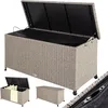 Image de Casaria® Coffre de jardin extérieur XXL Crème - Malle de rangement en Polyrotin avec roulettes 270 L, étanche avec Vérin à gaz 117x53x60 cm pour Jardin, Balcon ou Terrasse