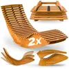 Image de Casaria® 2X Chaise Longue à Bascule Pliable en Bois d'acacia certifié FSC Transat Ergonomique Bain de Soleil Jardin Sauna