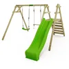 Image de FATMOOSE Portique de Balançoire JollyJack - Double Avec Toboggan Vert Pomme et Annexe à Grimper, en Bois Pour Enfants Dans Le Jardin
