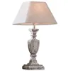 Image de LOBERON LOBERON Lampe à poser Gorham | Luminaire au pied en bois conçu à la main | Abat-jour de forme trapézoïdale | Bois, coton et lin | Hauteur 58,5 cm - blanc/gris vieilli