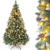 Image de Yorbay Sapin de Noël Artificiel avec éclairage et Neige Blanche, Sapin de Noël LED pour décoration de Noël avec de Vraies Pommes de pin, résistant au feu (210 cm)
