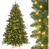 Image de Yorbay Sapin de Noël artificiel avec éclairage LED : sapin en PVC artificiel avec support en bois pour décoration de Noël, idéal pour une ambiance festive (210 cm)
