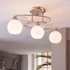 Image de Lindby Plafonnier Svean, à 3 lampes, nickel/blanc, verre, longueur 60 cm