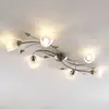 Image de Lindby plafonnier Yannie, 6 lampes à 106 cm, nickel/blanc, verre