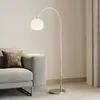Image de Lindby lampadaire arqué Cynthia, couleur nickel, verre, 140 cm, E27
