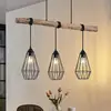 Image de Suspension Lindby Eldarion, 90 cm, 3 lampes, bois, E27